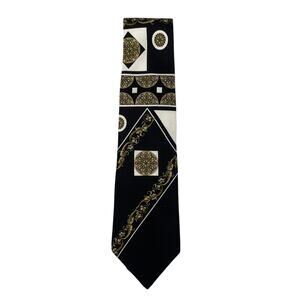 Vintage SIGNORE!! 100% Silk Men's Necktie-Black/Gold Geo Baroque Print